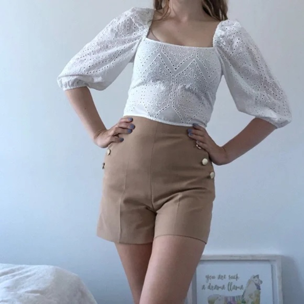 Socialite boho white eyelet blouse square neck peasant romantic top Nordstrom XS